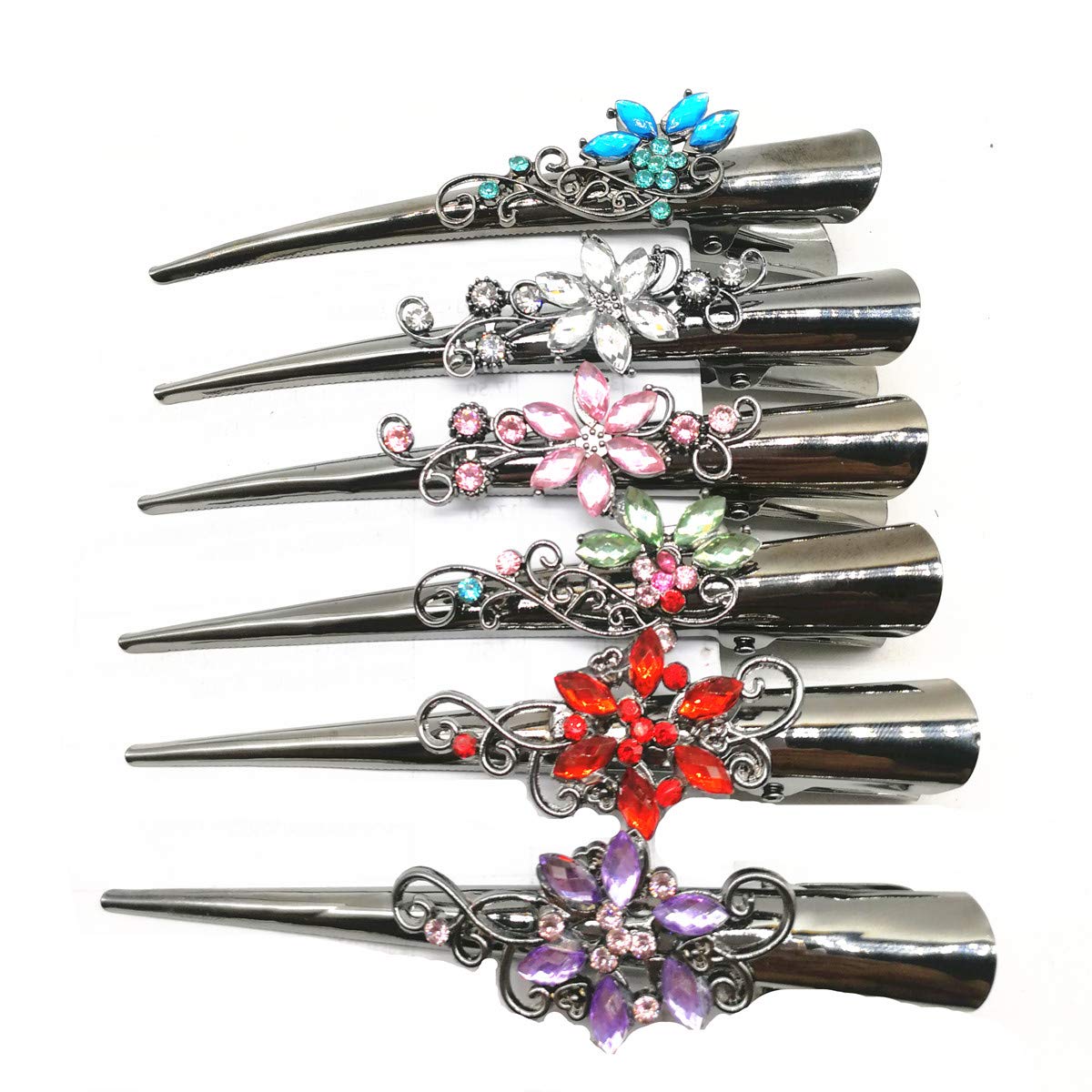 Set of 6 Metal Alligator Sectioning Clips for Women and girl- Pretty Strong Clamp Hairpins Non-Slip Hair Grips