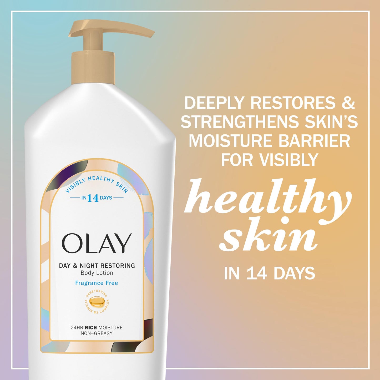 Olay Body Lotion for Women, Day & Night Restoring, 24hr Moisturizing & Deep Hydration, Absorbs Instantly, Penetrating Vitamin B3 Complex, For All Skin