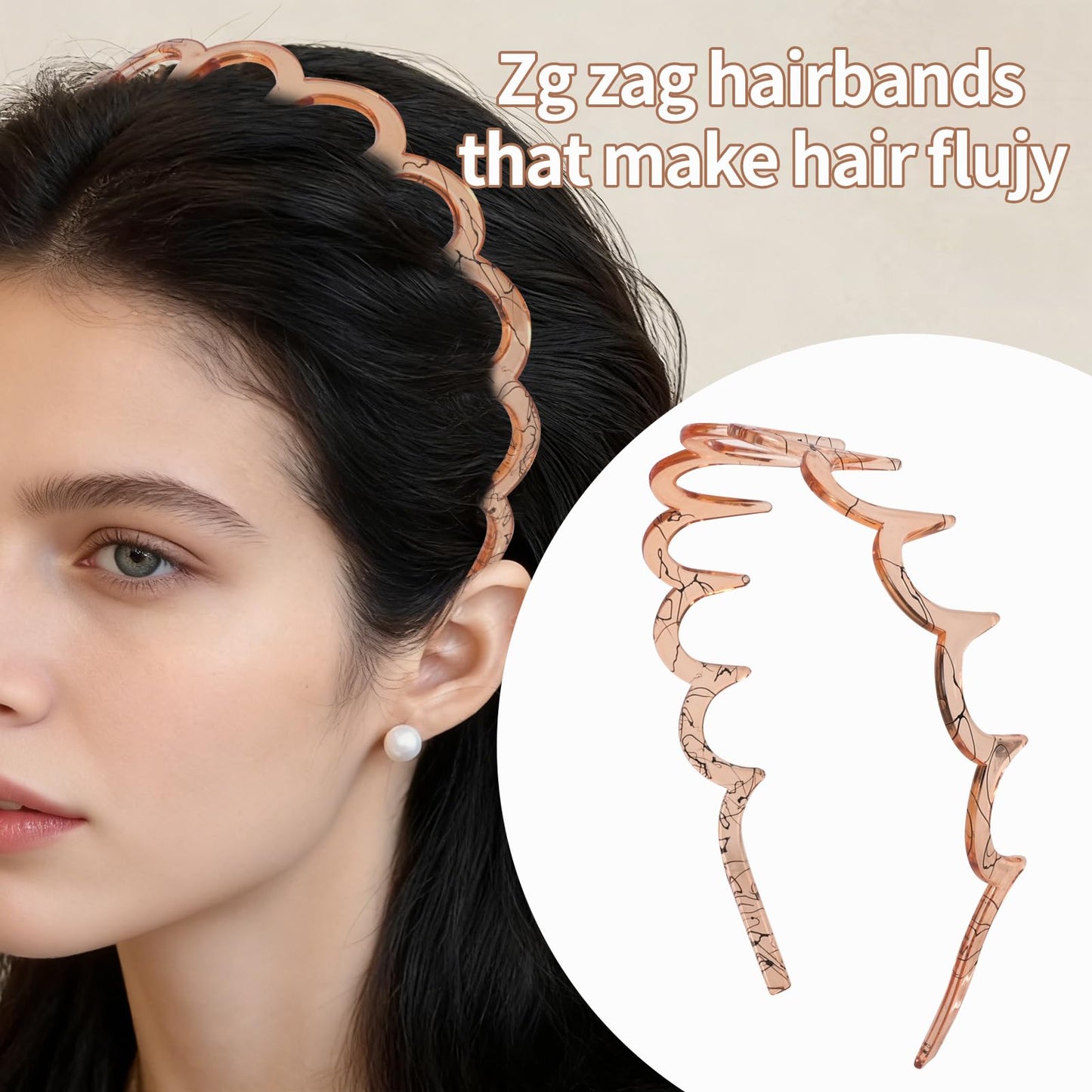 TOSEFES Zigzag Headbands for Women, 2-Pack U-Shaped Hair Comb Headbands, Non-Slip Slick-Back Hair Accessories, Snake Print Gray & Brown Recycled Beauty and Personal Care TOSEFES