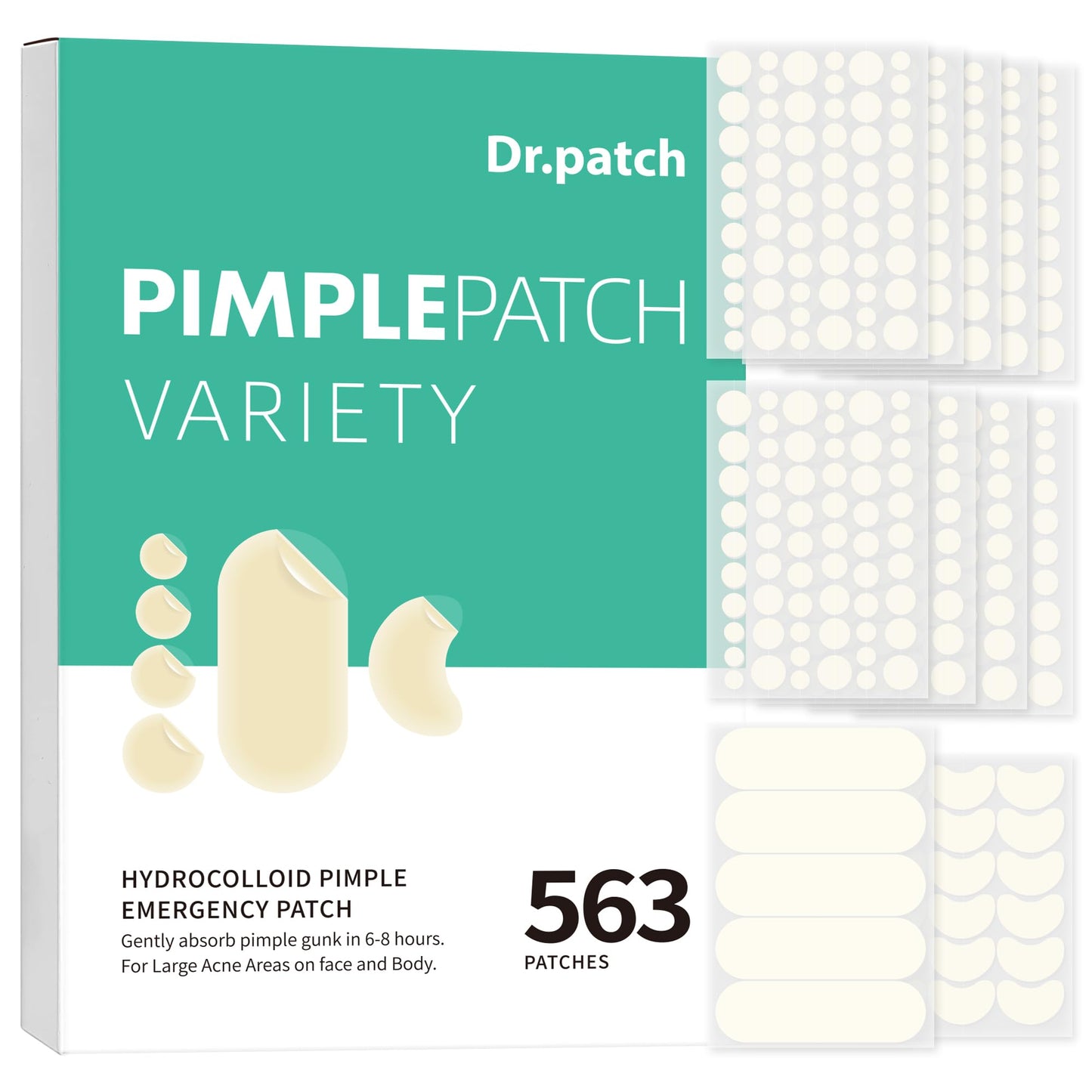 Dr.patch 563 Count Pimple Patches - Hydrocolloid Acne Patches for Face & Body, Invisible Thin, Large & Small Sizes for Whiteheads, Zits & Breakouts Beauty and Personal Care Dr.patch Default Title