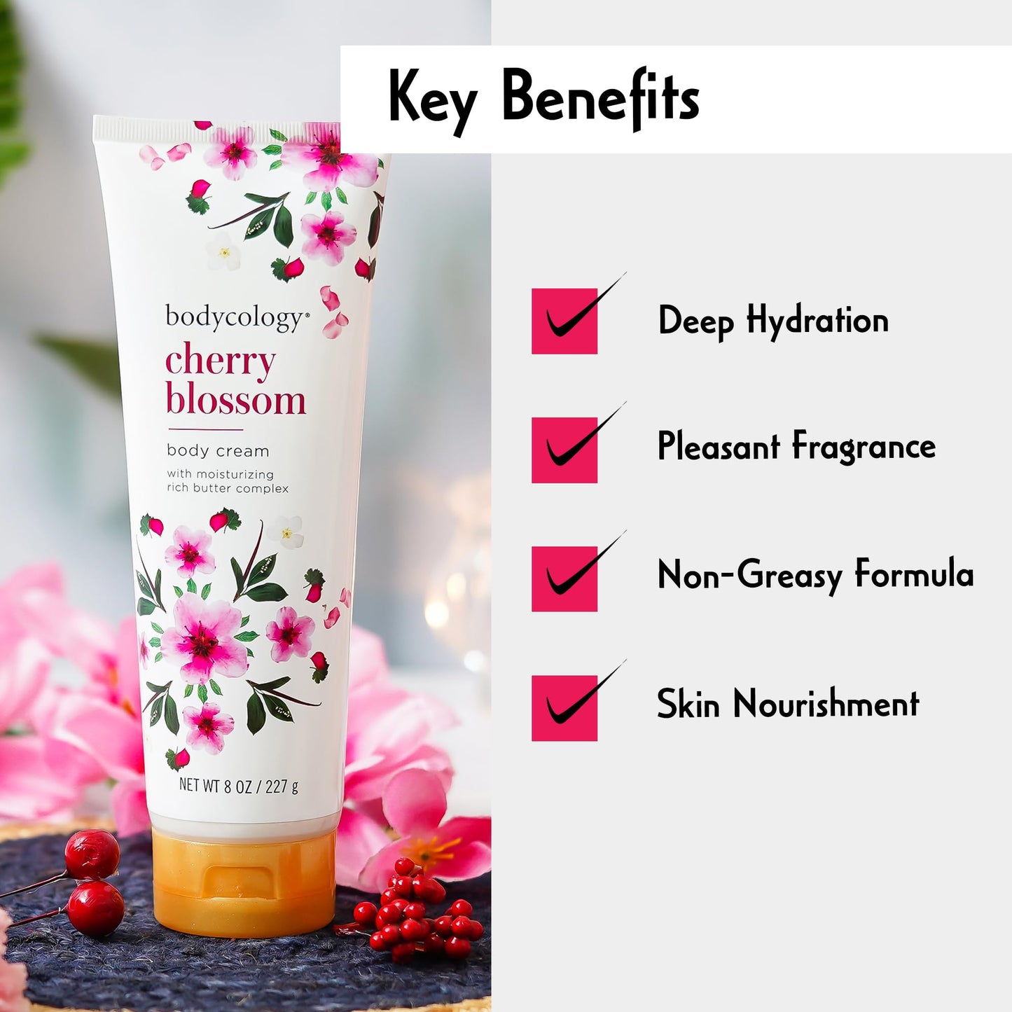 Bodycology Cherry Blossom Moisturizing Body Cream for Women, 8 Ounce (455004106)