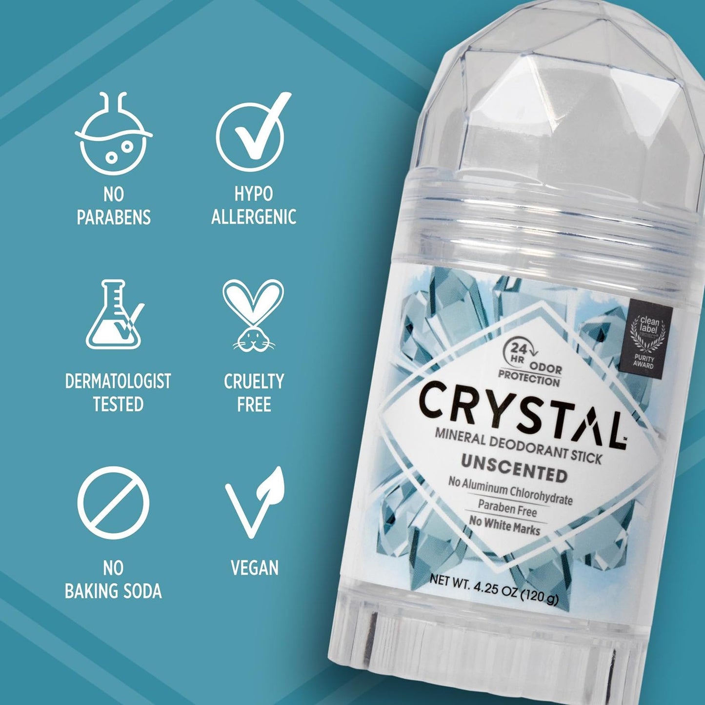 Crystal Mineral Deodorant Stick, Unscented 4.25 oz (Pack of 3) Beauty and Personal Care Crystal Essence