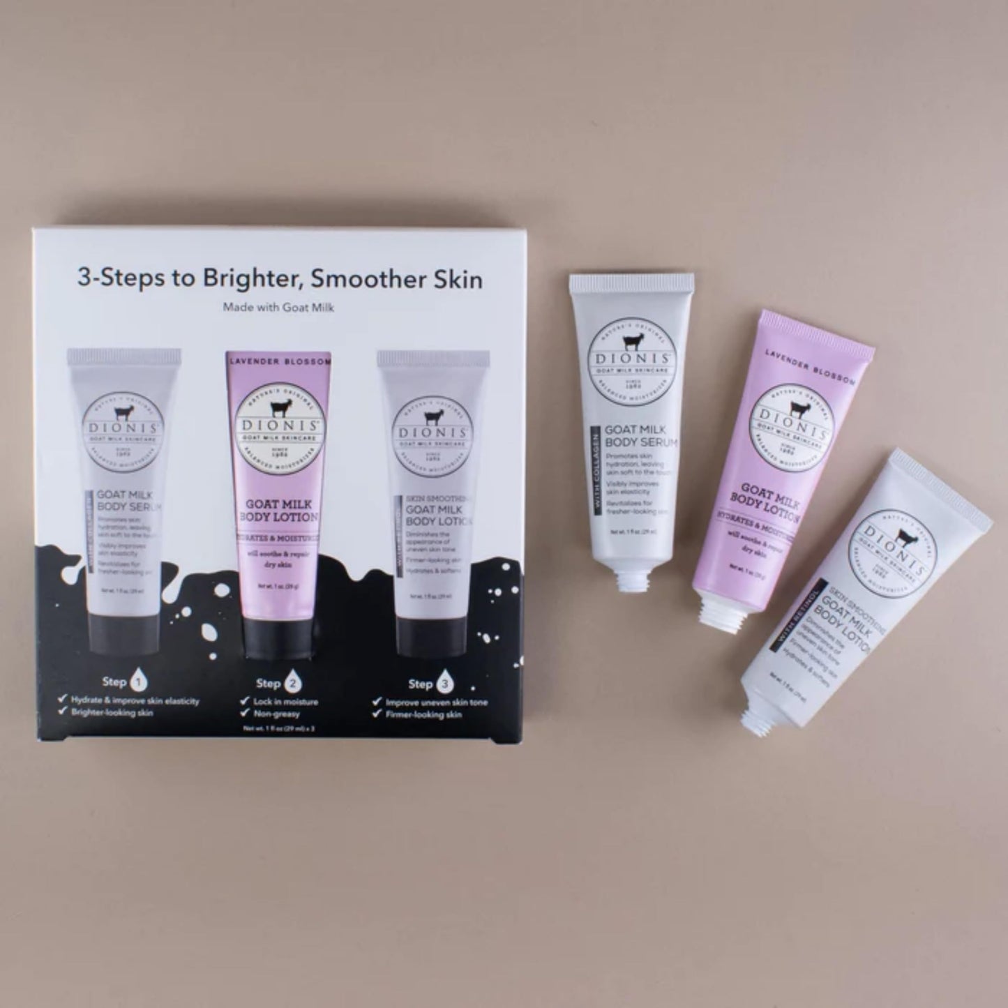 Dionis Goat Milk Lavender Blossom Lotion, Body Lotion with Retinol, and Body Serum with Collagen Hydration Kit