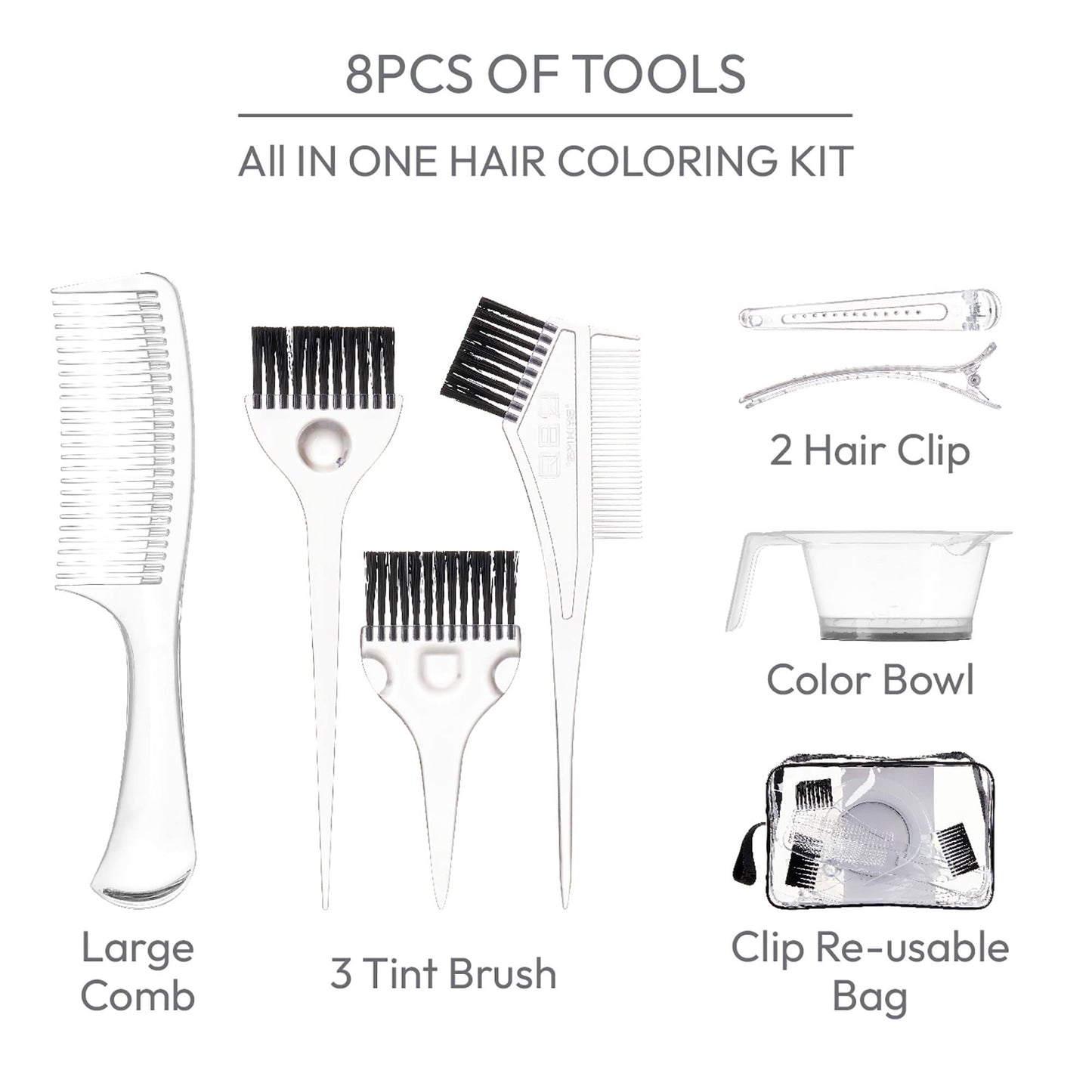Red by Kiss 8 Piece Hair Dye Coloring Kit DIY Hair Dye Tools, Mixing Bowl, Hair Dye Brush, Hair Clips, Re-usable Bag