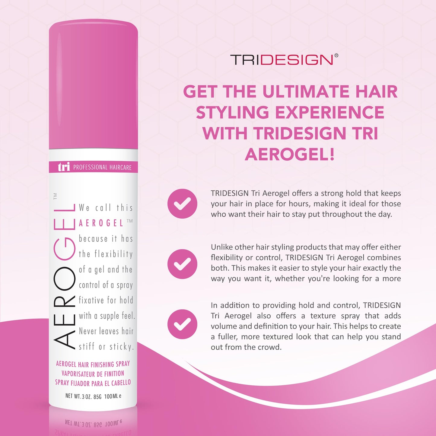 TRIDESIGN Aerogel Hairspray - Strong Hold Hair Finishing Spray for Volumizing & Control, Flexible Styling for All Hair Types, Non-Sticky and Scented
