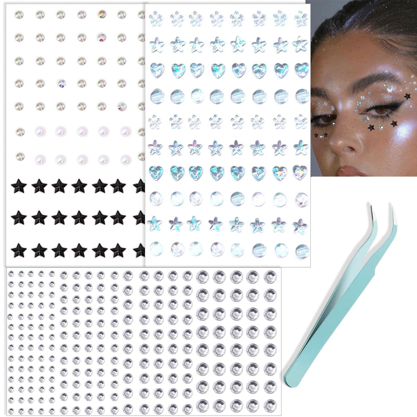 NOOEPC 660Pcs Face & Eye Gems, Self-Adhesive Rhinestones 3/4/5/6 mm DIY Face & Body Gems for Makeup & Crafts Beauty and Personal Care nooepc Default Title