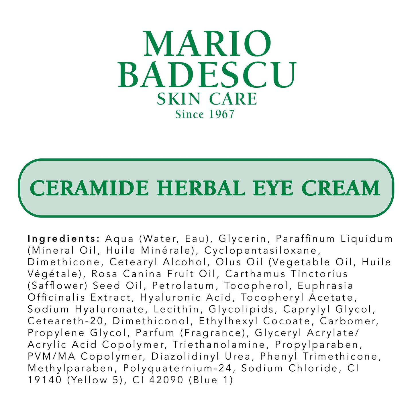 Mario Badescu Ceramide Herbal Eye Cream for All Skin Types, Lightweight & Antioxidant-Rich Eye Care that Brightens & Hydrates, Pack of 1, 0.5 Oz