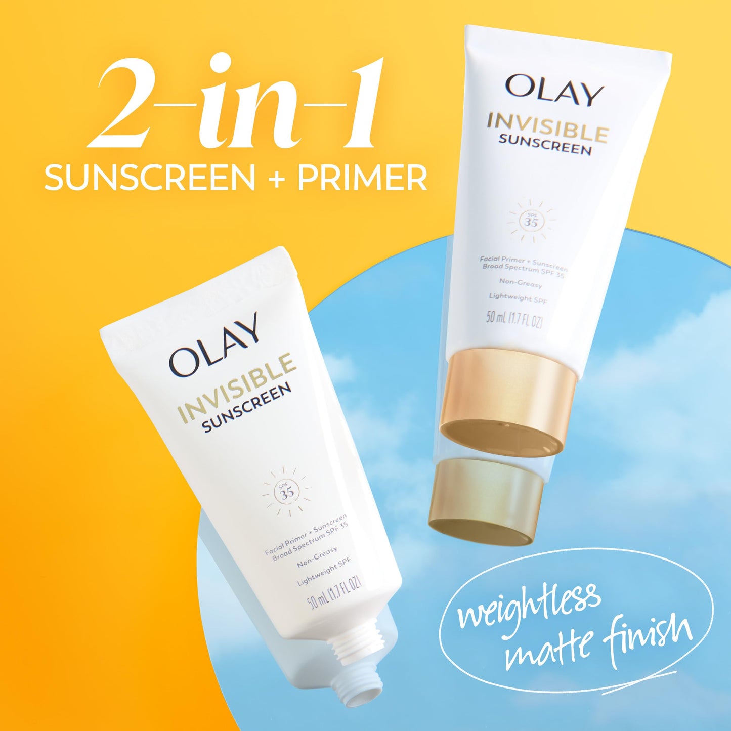 Olay Invisible Sunscreen, SPF 35, 100% Invisible Facial Sunscreen and Makeup Primer - Fragrance-Free, Weightless, No White Cast Broad Spectrum Sun