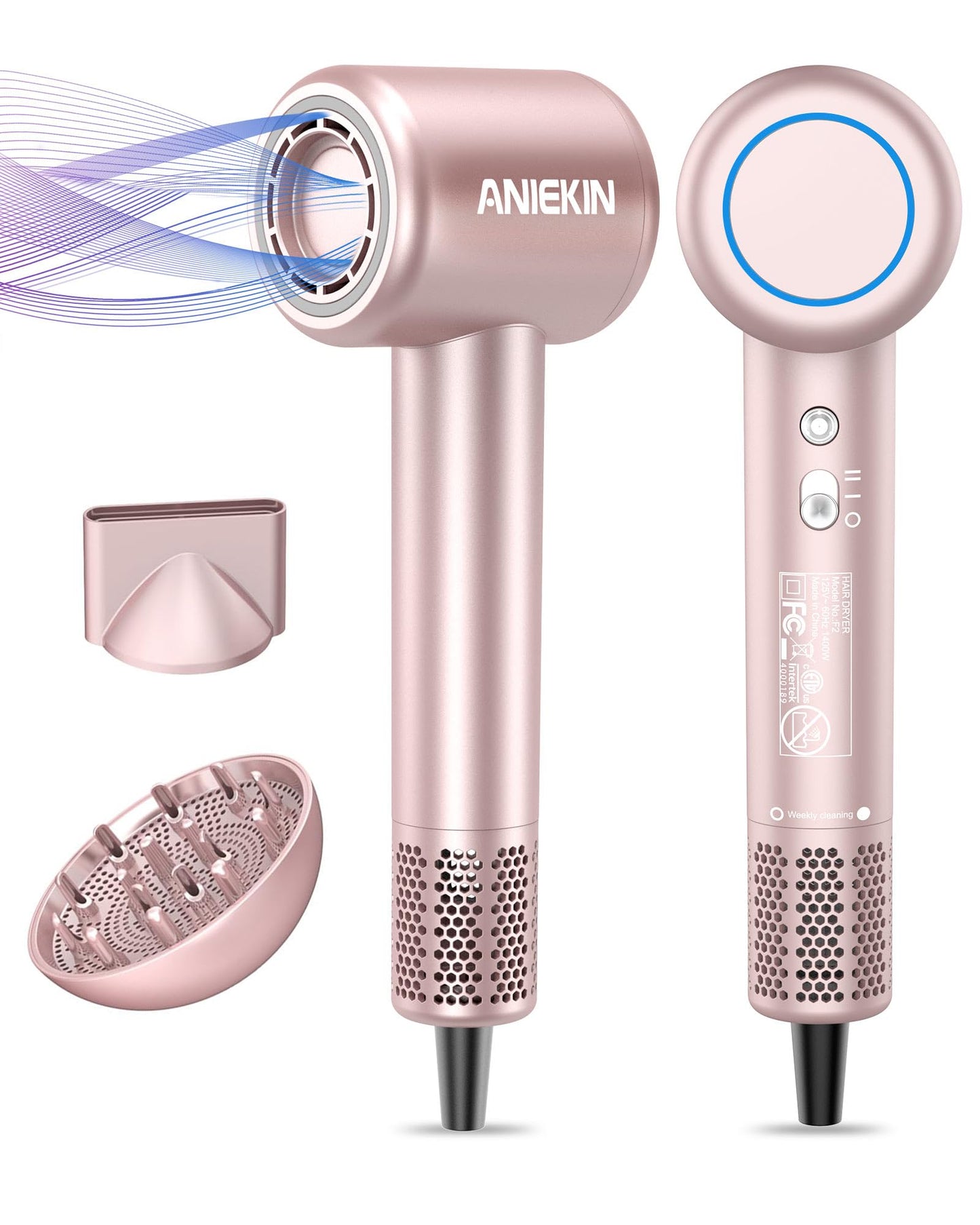 Hair Dryer, High-Speed Ionic Low Noise Blow Dryer with Brushless Motor for Fast Drying, Thermo-Control Quiet Compact Hair Blow Dryer with Magnetic Beauty and Personal Care ANIEKIN