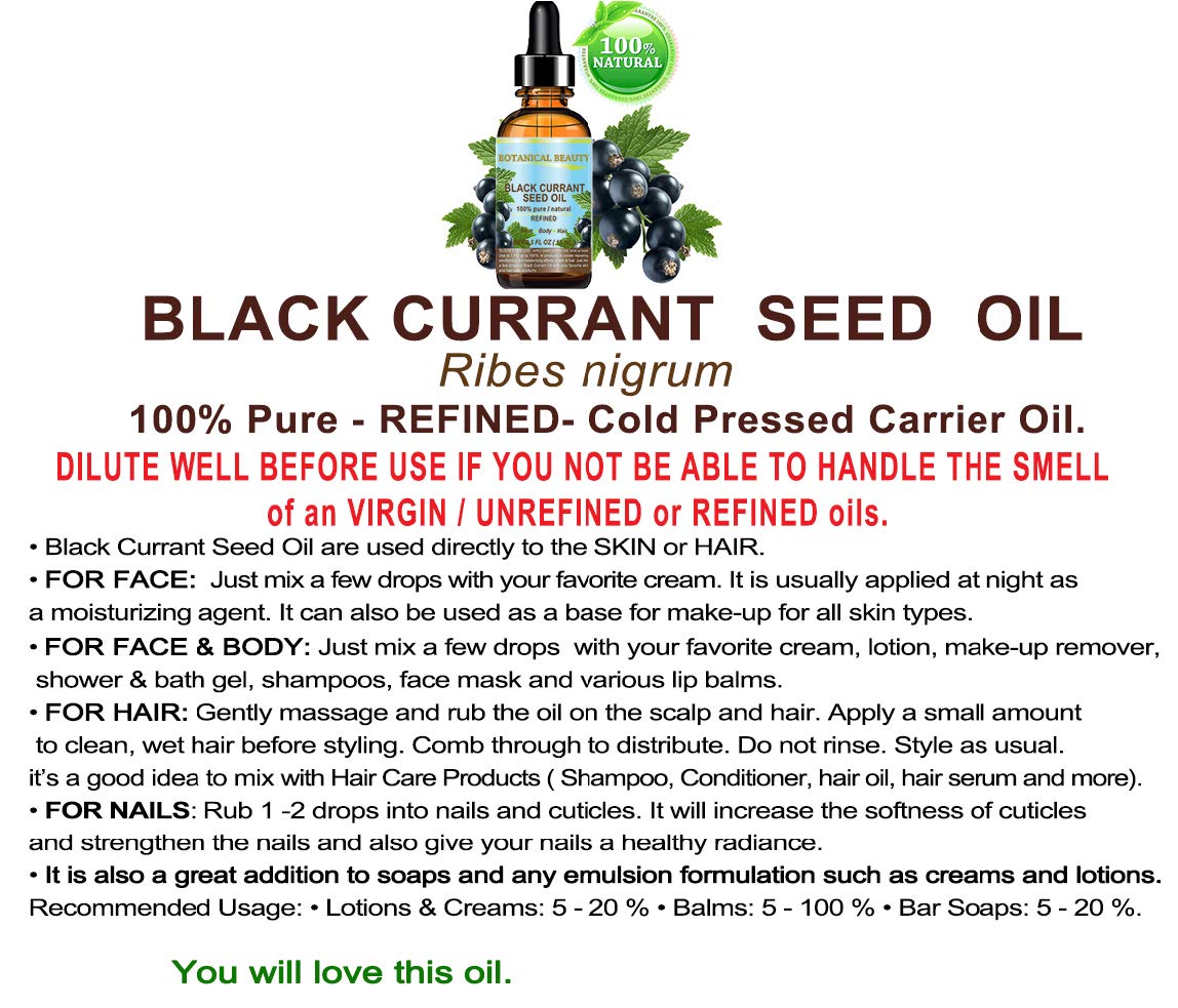 Botanical Beauty BLACK CURRANT SEED OIL 100% Pure Natural Undiluted Refined Cold Pressed Carrier oil. 0.5 Fl.oz. - 15ml.