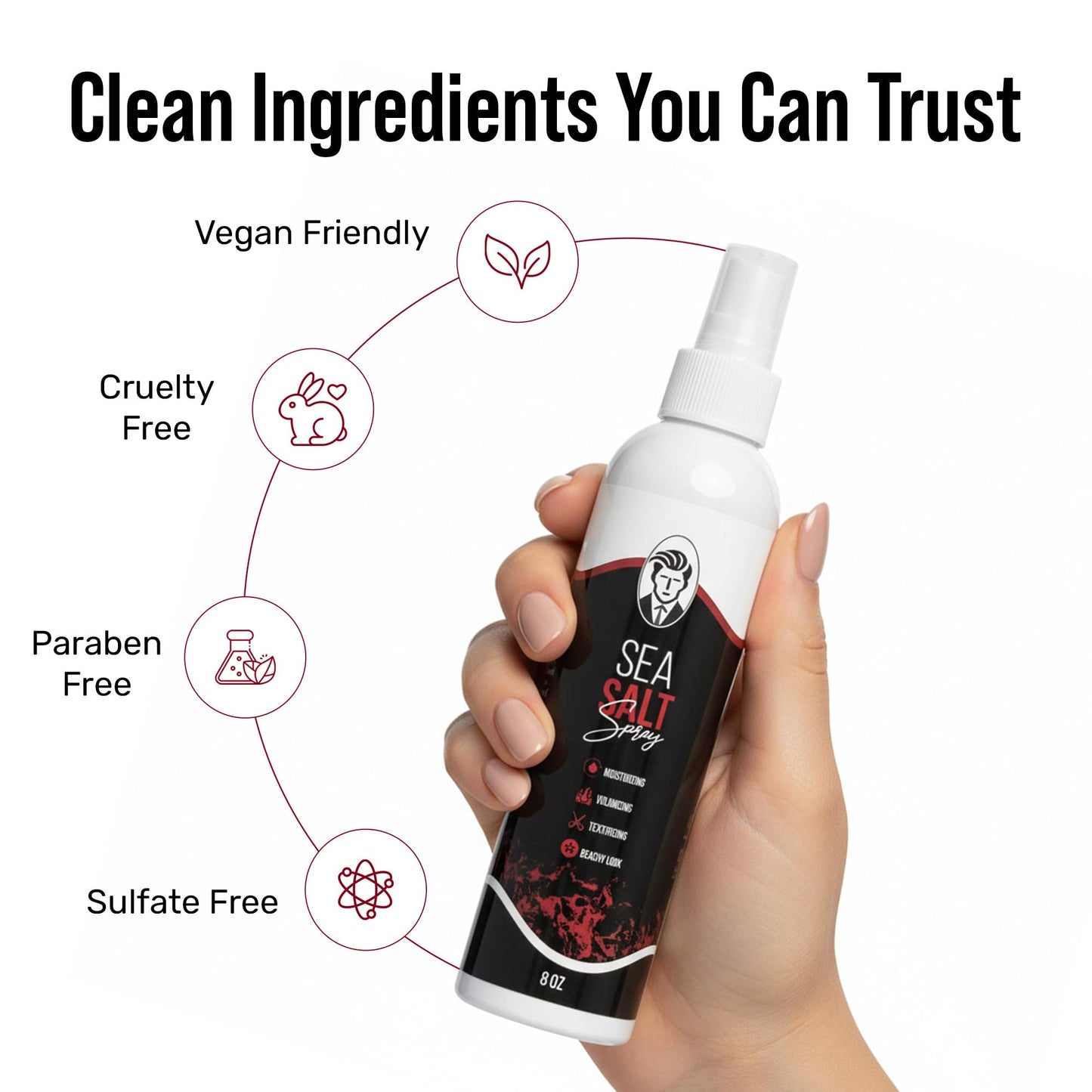 Hair Hustle Natural Sea Salt Spray for Hair - Texturizing & Volumizing Spray for Men and Women - Matte Finish, Beachy Waves, Lightweight Hold - Ocean
