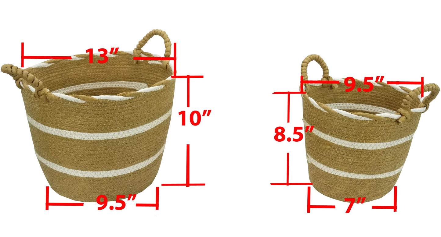 Admired By Nature Nesting Decorative White Stripe Basket with Handles - for All Season Home Decor, Indoor Outdoor Plants, Offices, Classrooms…