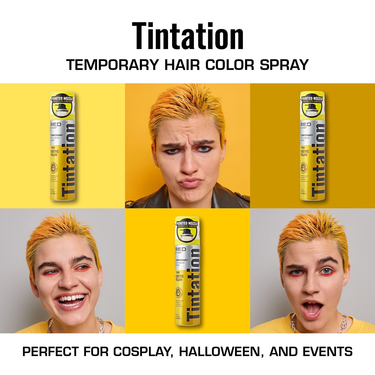 Red by Kiss Tintation Temporary Hair Color Spray 2.82oz, Quick-Dry & Smudge-Proof, Vivid Color Washable Hair Dye, Styling Spray Cosplay Halloween