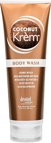 Devoted Creations Coconut Krem Body Wash - Coconut Infused Mega Moisturizing Body Wash with Silk Proteins and Cactus Water for Ultra Rich Hydration