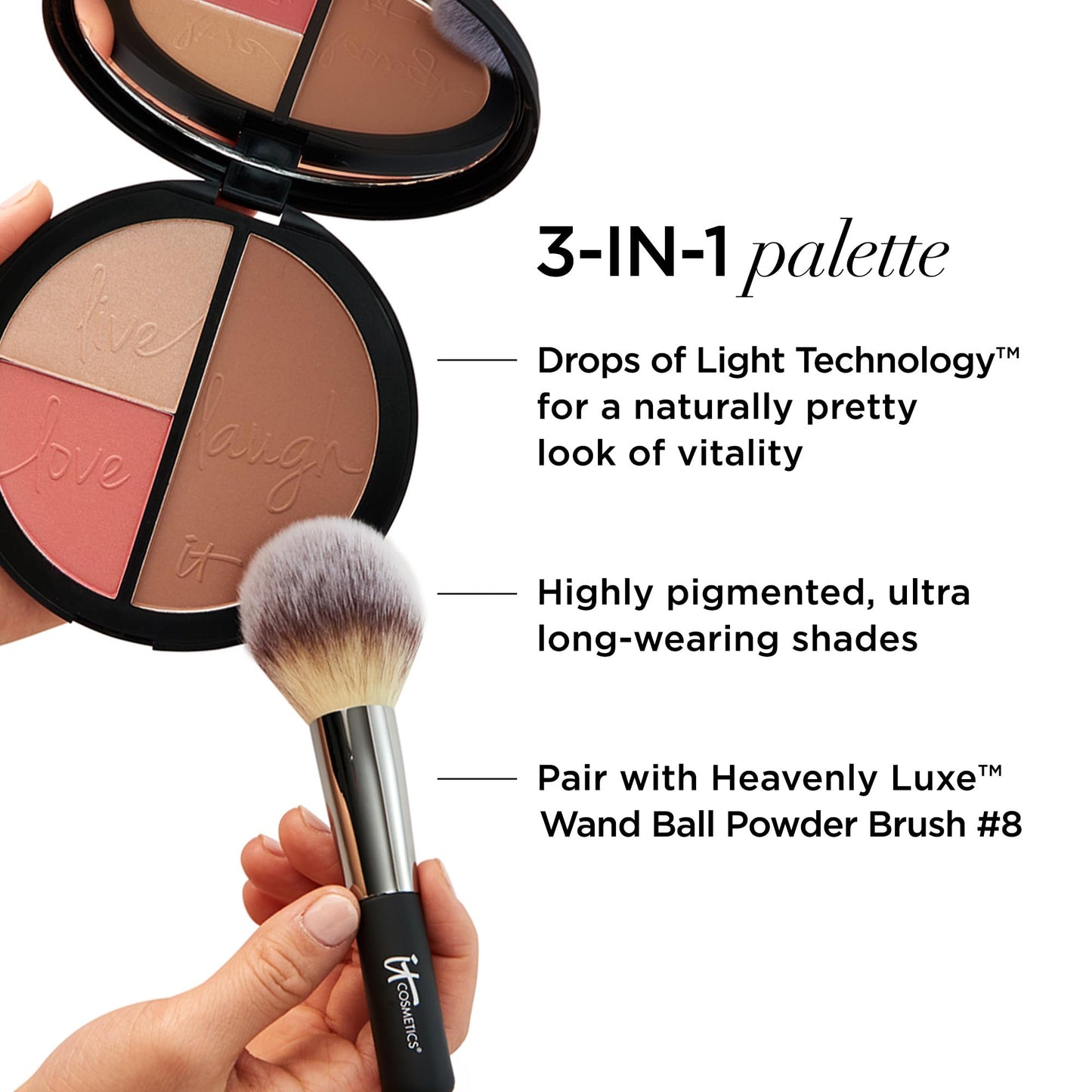 IT Cosmetics Your Most Beautiful You 3-in-1 Palette – Matte Bronzer, Radiance Luminizer & Brightening Blush with Peptides & Light Tech