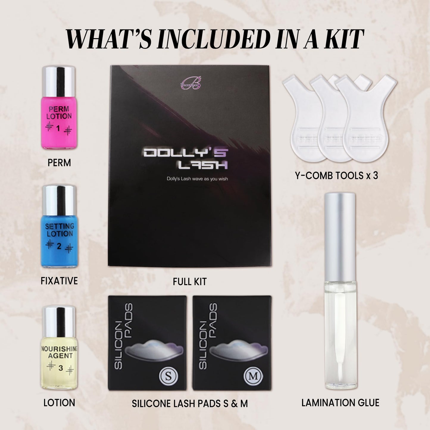 Beauticom Dolly's Lash Lift Eyelash Wave Lotion Premium Quality Perm Kit - Professional Curling, Perming, Lifting etc. (Small and Medium Pads)