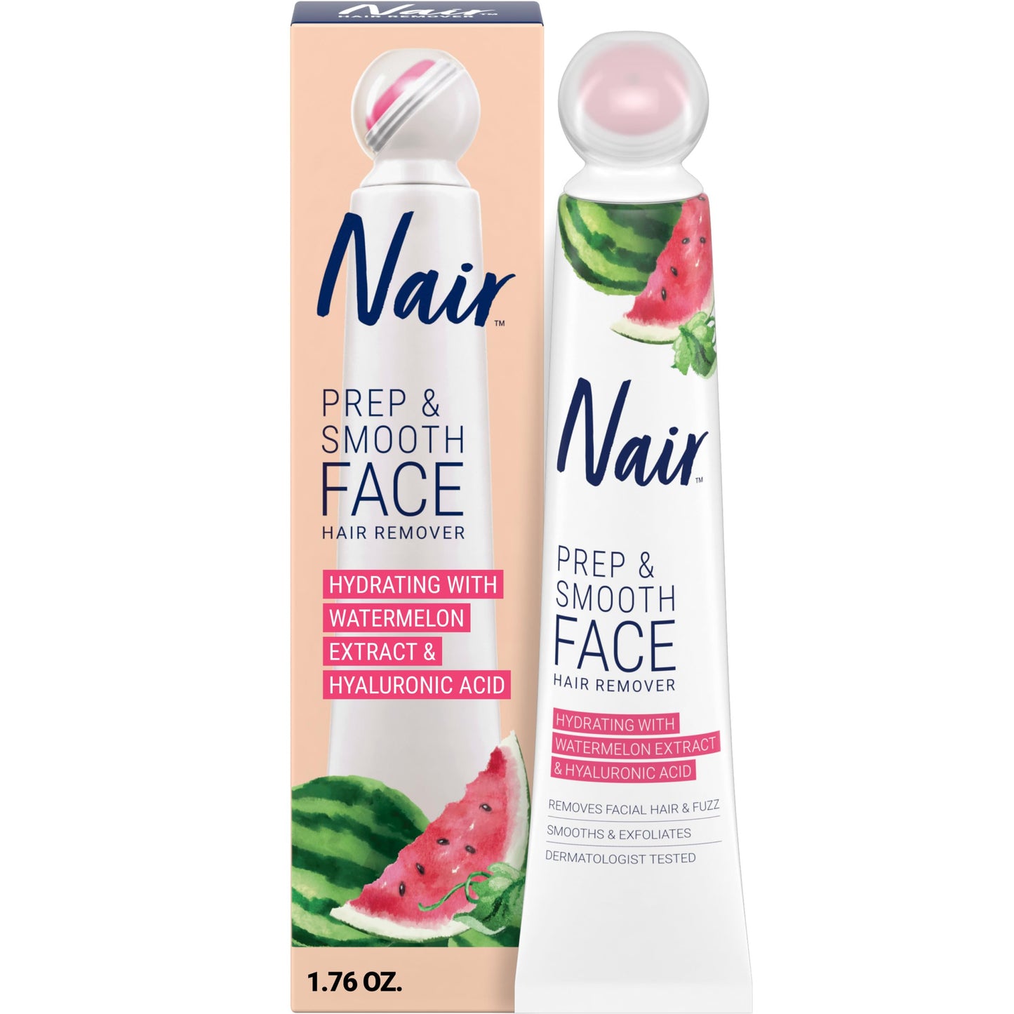 NAIR Prep & Smooth Face Exfoliating Depilatory Cream for Women - Effective Hair Removal for Smooth Skin with Hyaluronic Acid, 1.76 oz Beauty and Personal Care Nair