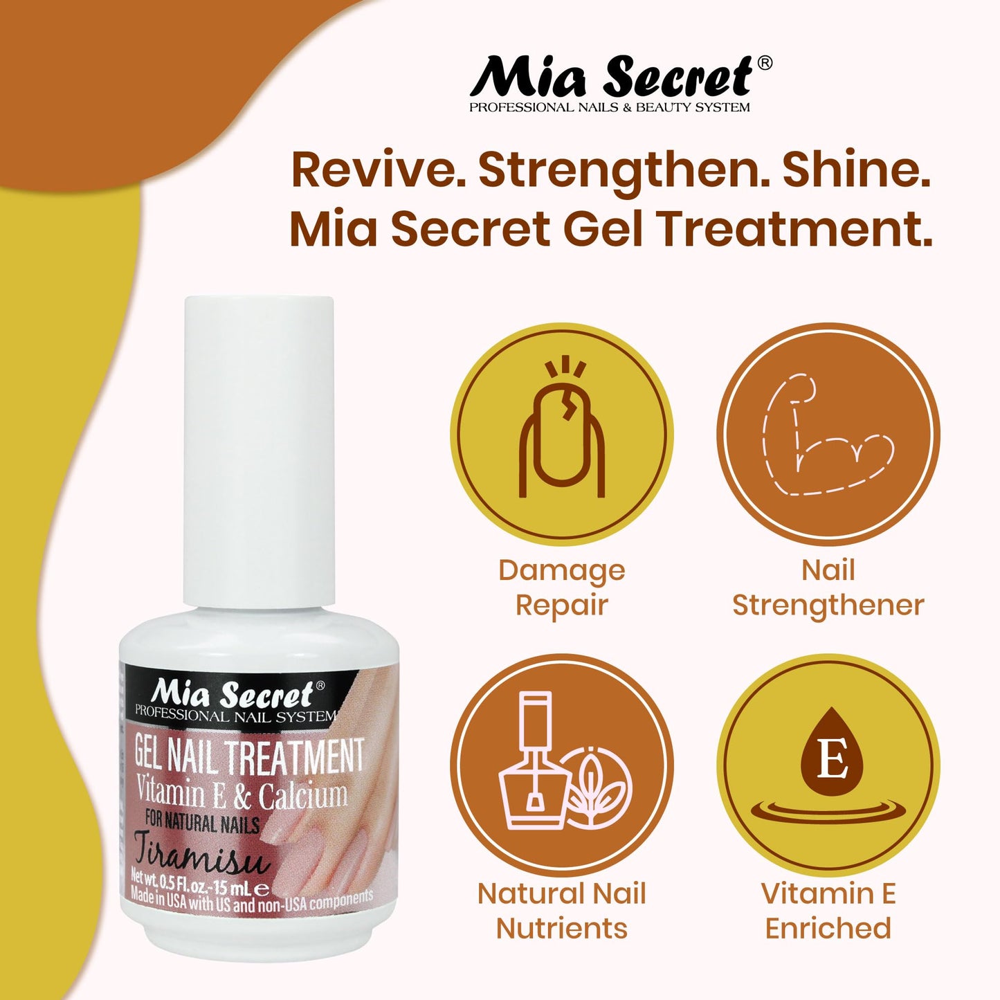 Mia Secret Gel Nail Treatment With Vitamin E and Calcium, 15ml - Nail Repair and Strengthening Polish (Tiramisu) Beauty & Personal Care Mia Secret