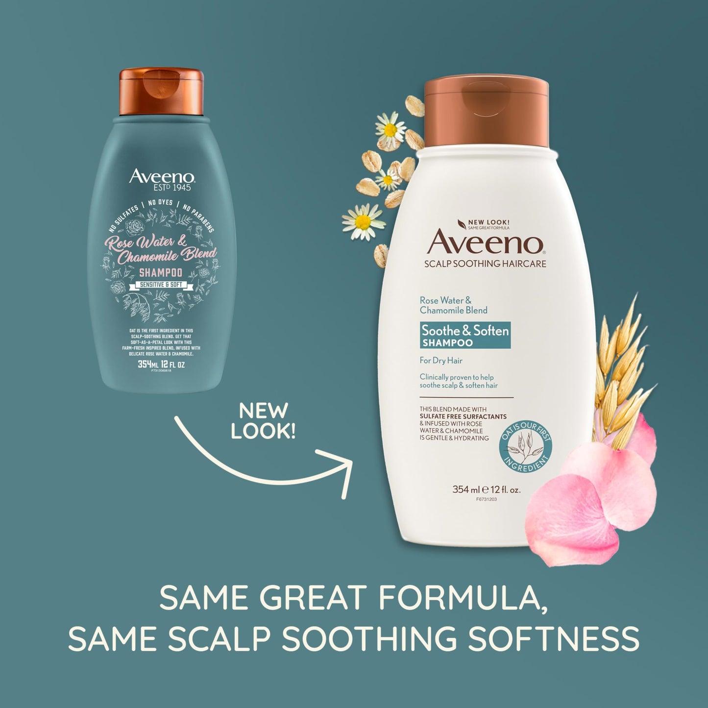 Aveeno Rose Water & Chamomile Shampoo for Dry Hair, Hydrating, 12 fl oz(Packaging May Vary)