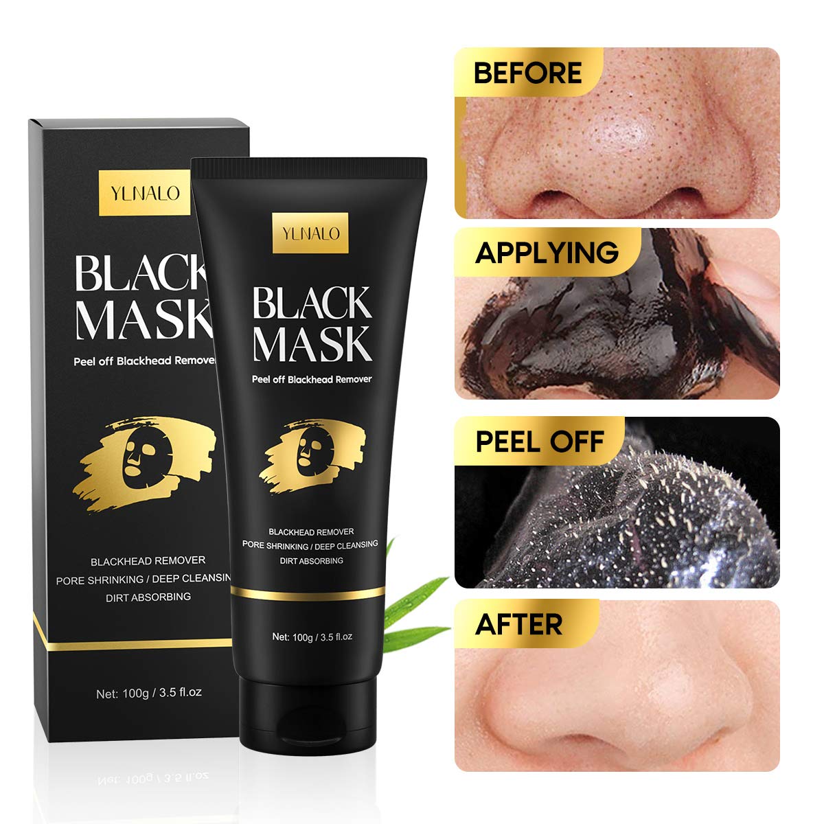 YLNALO Blackhead Remover Mask Kit, Charcoal Peel Off Facial Mask with Brush and Pimple Extractors, Deep Cleansing for Face Nose Blackhead Pores Acne