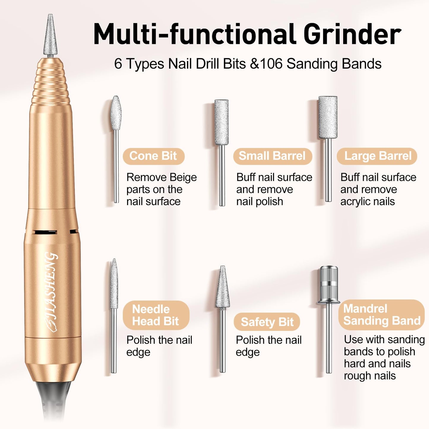 Jiasheng Professional Nail Drill, 20000rpm Electric Nail Drill Machine, Electronic Nail File Drills for Acrylic Nails Gel Nails Manicure Pedicure