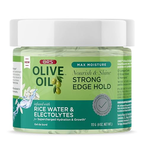 Olive Oil Max Moisture Nourish & Shine Strong Hold Edge Gel with Rice Water & Electrolytes 4 Oz