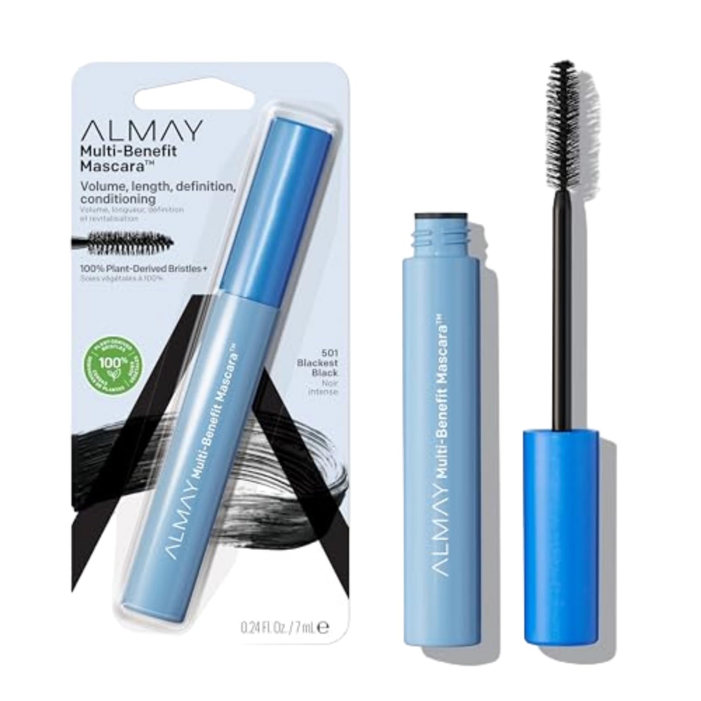 Almay Mascara, Volume, Length, Definition & Conditioning, Multi-Benefit Eye Makeup, Hypoallergenic and Fragrance-Free, 501 Blackest Black
