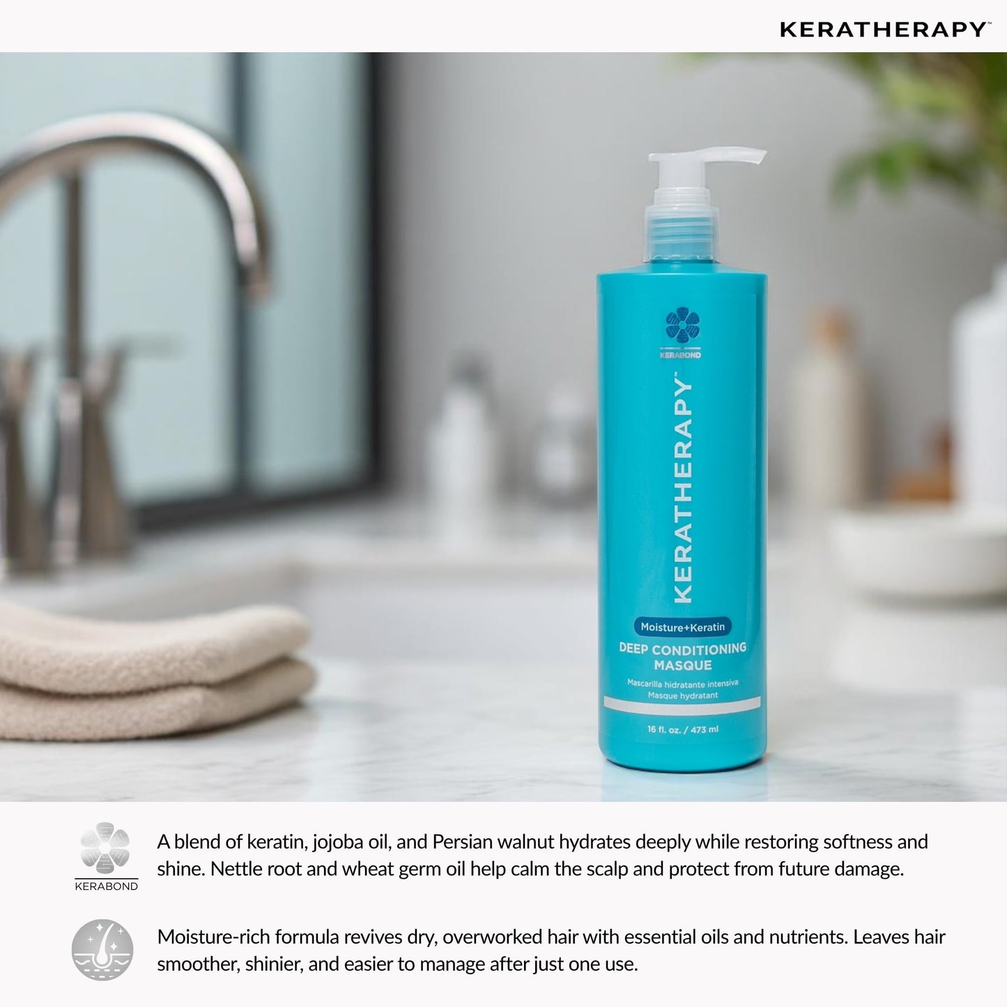 KERATHERAPY Keratin Infused Deep Conditioning Masque, 16.9 fl. oz., 500 ml - Moisturizing Hair Deep Conditioning Treatment with Kerabond, Jojoba Oil