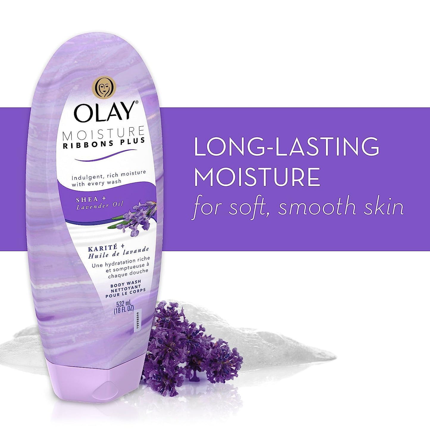 Olay Moisture Ribbons Plus Shea + Lavender Oil Body Wash, 18 oz