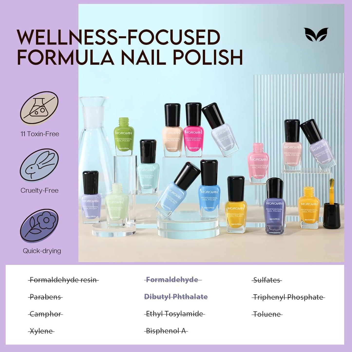 Morovan Pastel Nail Polish Set: Spring Macaron Air Dry 15 Bright Colors 0.27oz Summer Regular Fingernail Polish Bulk Nail Polish Kit Finger Nail Beauty and Personal Care Morovan