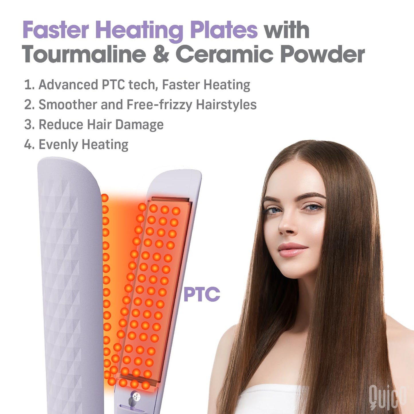 Quico Hair Straightener, 110-240V Global Travel Hair Straighteners for Women, 15s Fast Heating, Ceramic Negative Ion Flat Iron, Temp Memory Beauty and Personal Care QUICO