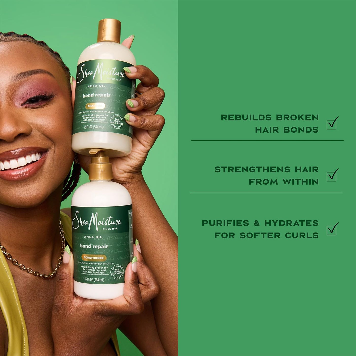 SheaMoisture Bond Repair Shampoo & Conditioner Set with Hair Strengthening Amla Oil + Prep Cream, Silk Press Hair Products for Frizz Control, Heat