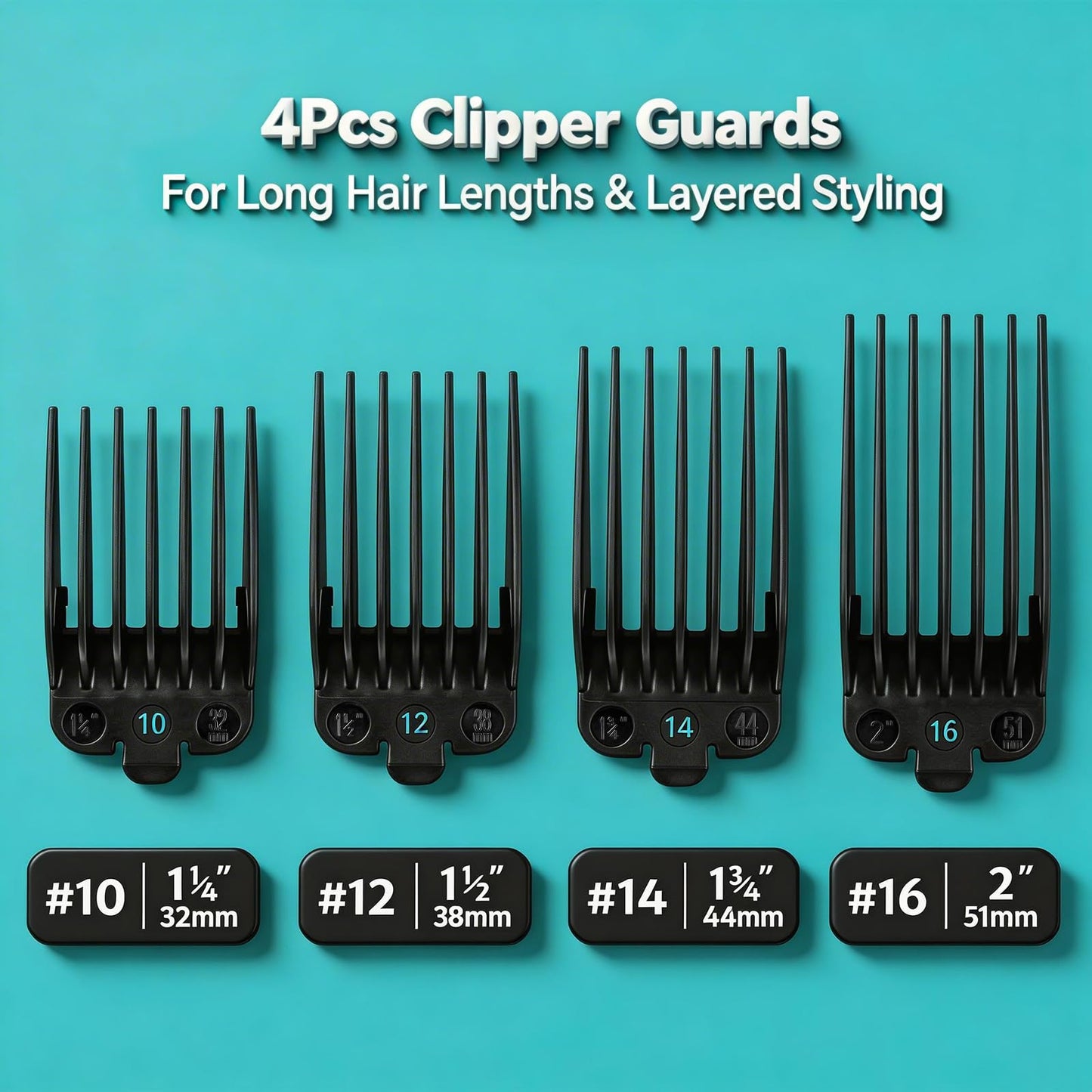Clipper Guards Set 16 14 12 10 Compatible with Most Wahl Clippers, Clipper Guides Replacement - 1.25" to 2", 4 Piece Set, Black Color Beauty and Personal Care LAVEST