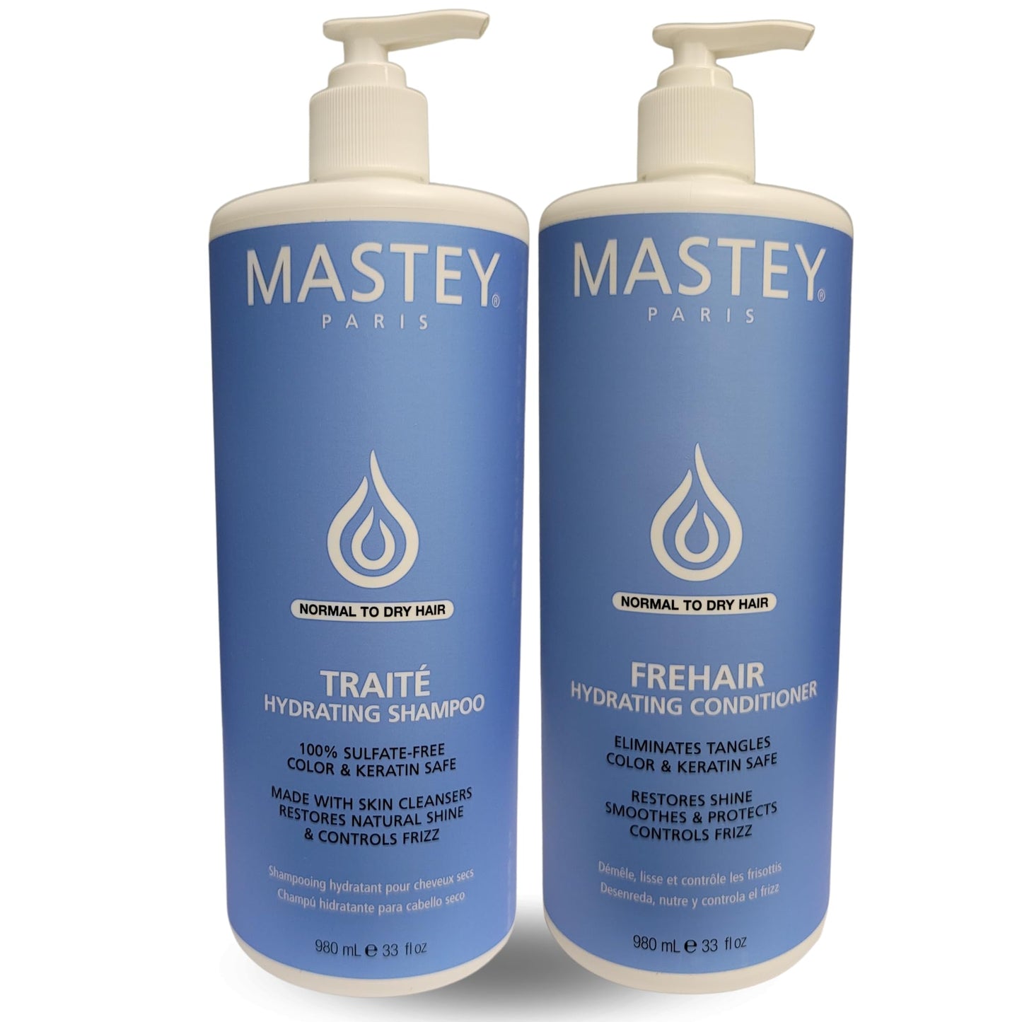 Mastey Paris Classic Professional Hair Care - Traite Shampoo 32 oz + Frehair Conditioner 32 oz Duo Set, Sulfate Free, Lipid & Amino Acid Fortified