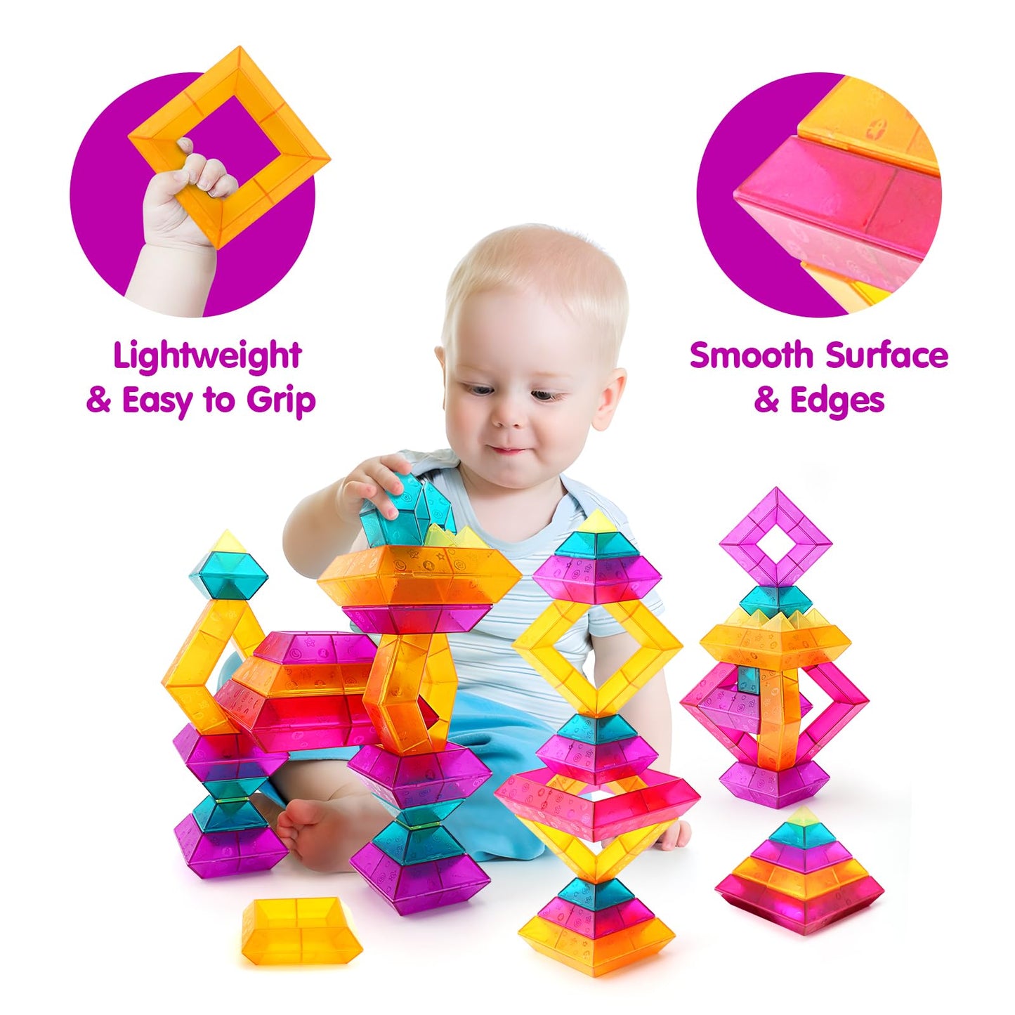 30pcs Building Block Set – Stacking STEM Learning Toys for Kids Ages 3-6, Preschool Educational Light Table Activities & Gifts