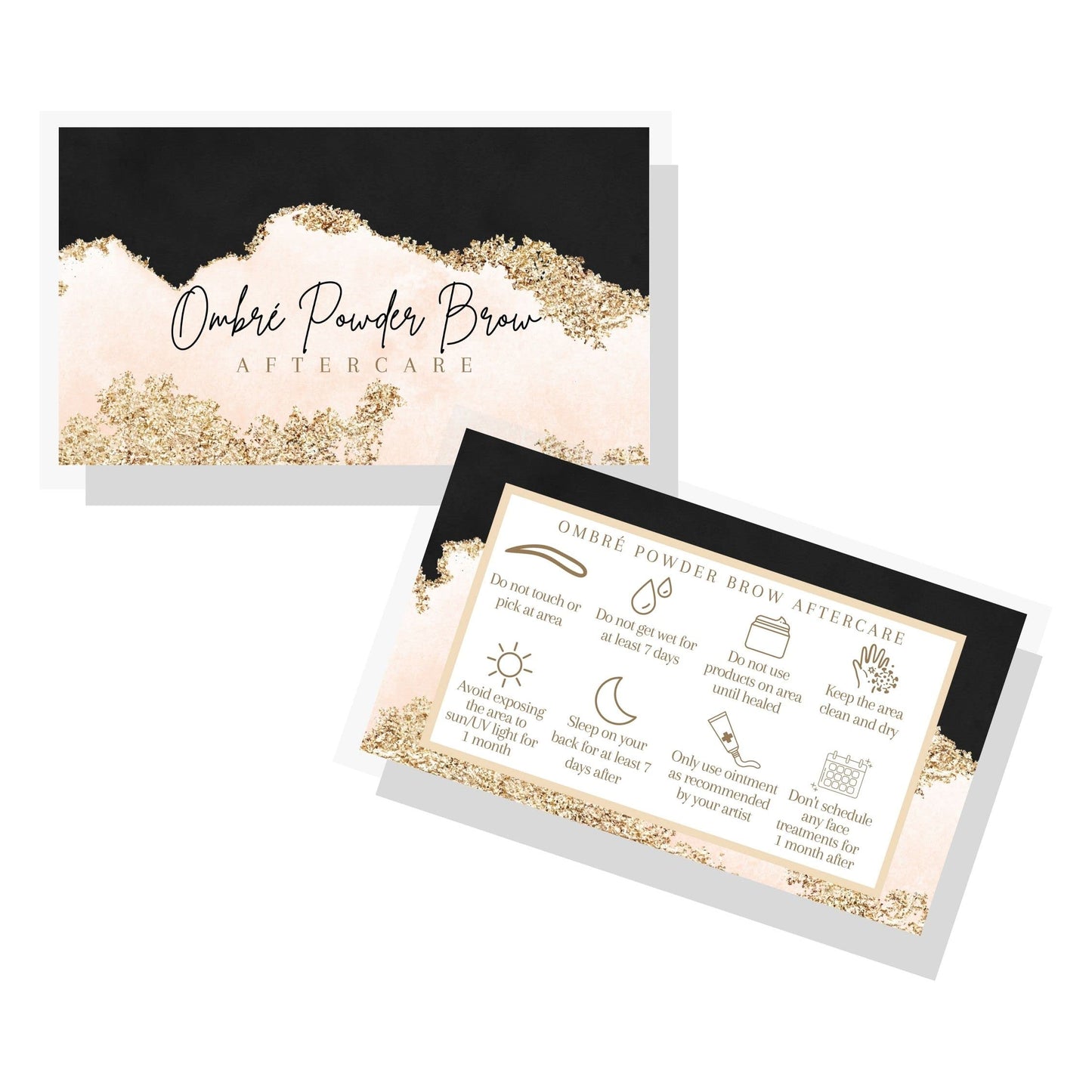 Ombre Powder Brow Aftercare Cards | 50 Pack | 2x3.5” inch Business Card Size | Brow Artist Supplies, Powder Brow Aftercare Cards for Clients, Snatched