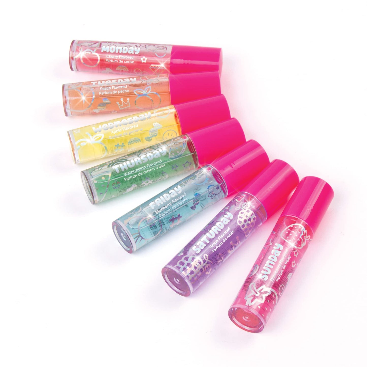 Make It Real 3C4G Days of the Week Lip Gloss Set - 7 Pack Kids Lip Gloss Kit - Clear Flavored Roll On Lip Gloss for Girls & Teens