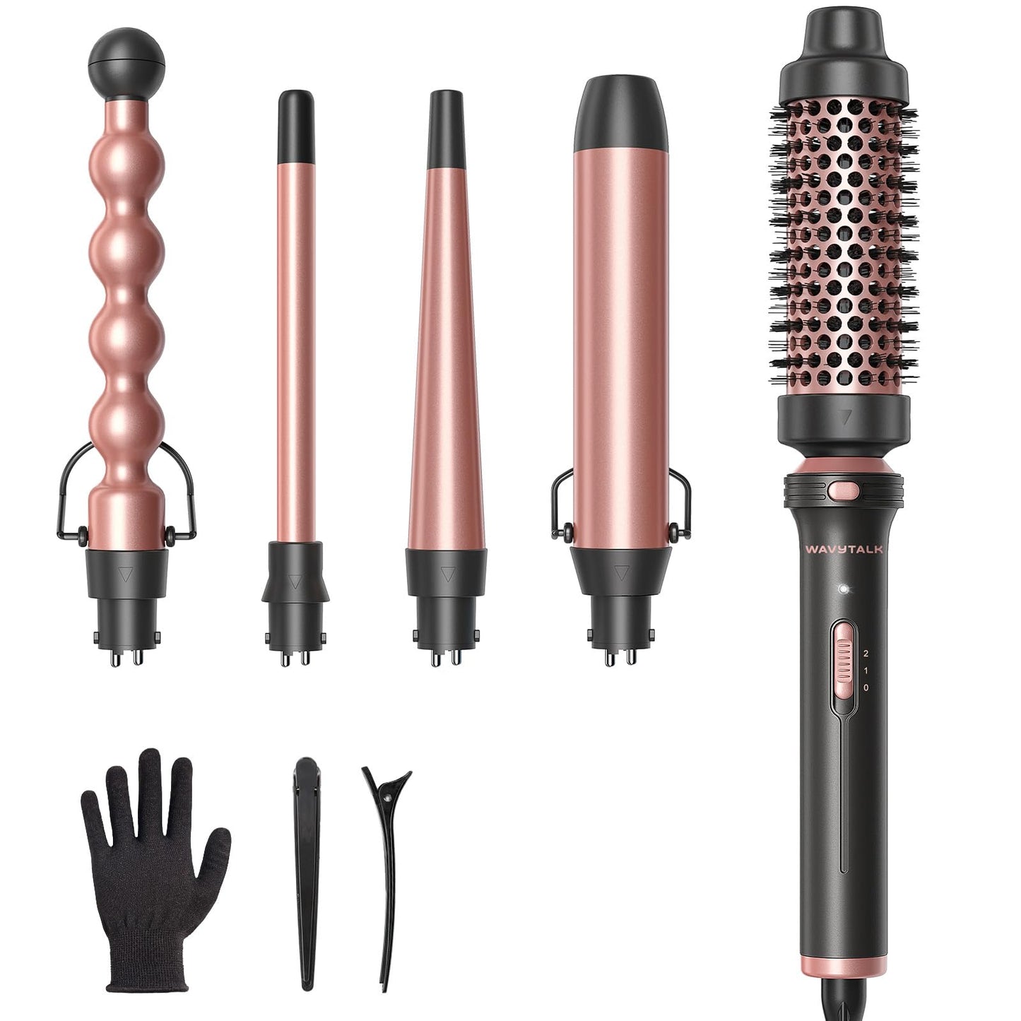 Wavytalk 5 in 1 Curling Wand Set, Multi Curl, Curling Wand Set with Thermal Brush and 4 Interchangeable Ceramic Curling Wand(0.5”-1.25”), Instant Heat Beauty and Personal Care wavytalk