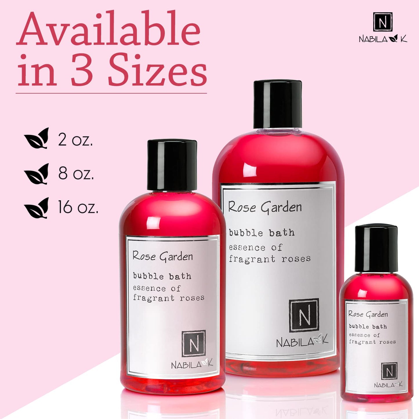 Rose Garden Bubble Bath by Nabila K - Essential Oils with Natural Ingredients for Sensitive Skin, Tear-Free, Gentle, Moisturizing - Luxury for Women