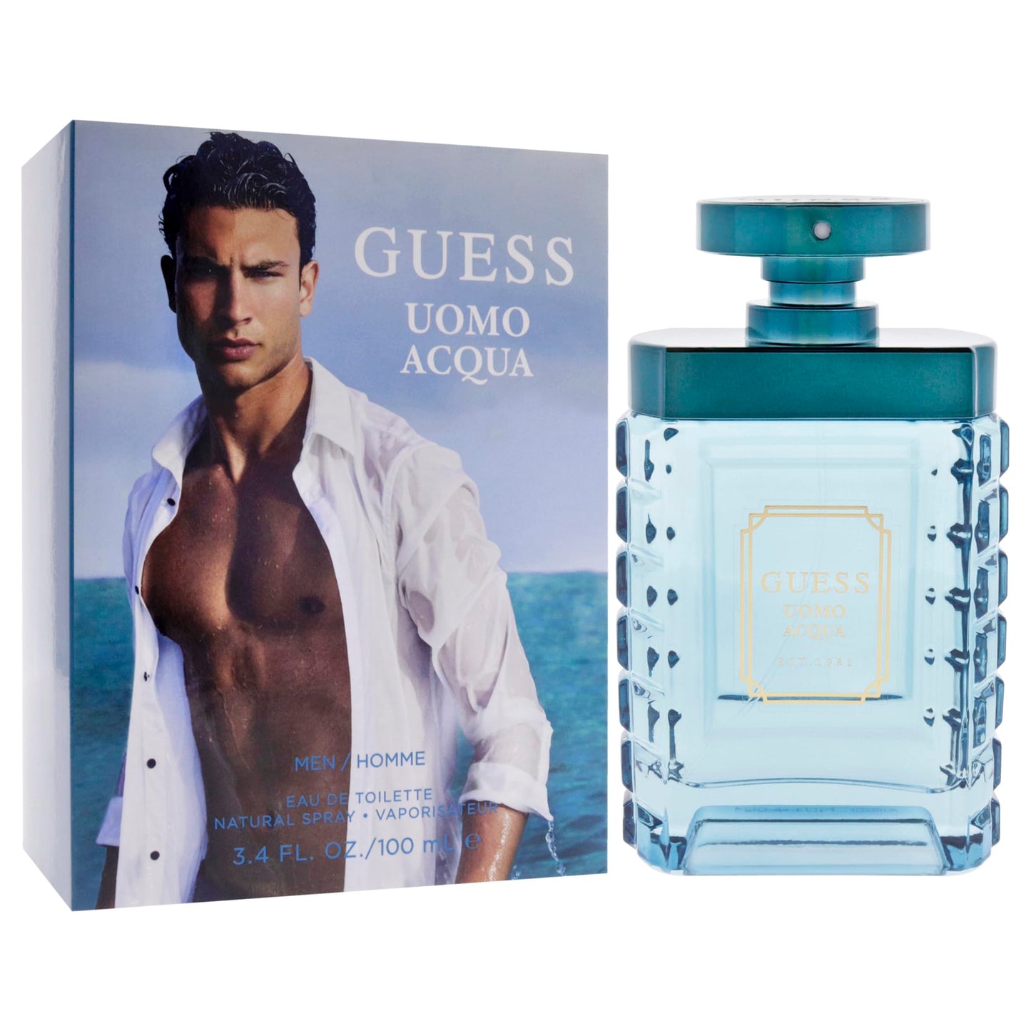 Guess Uomo Acqua Eau de Toilette Cologne Spray For Men, 3.4 Fl. Oz.