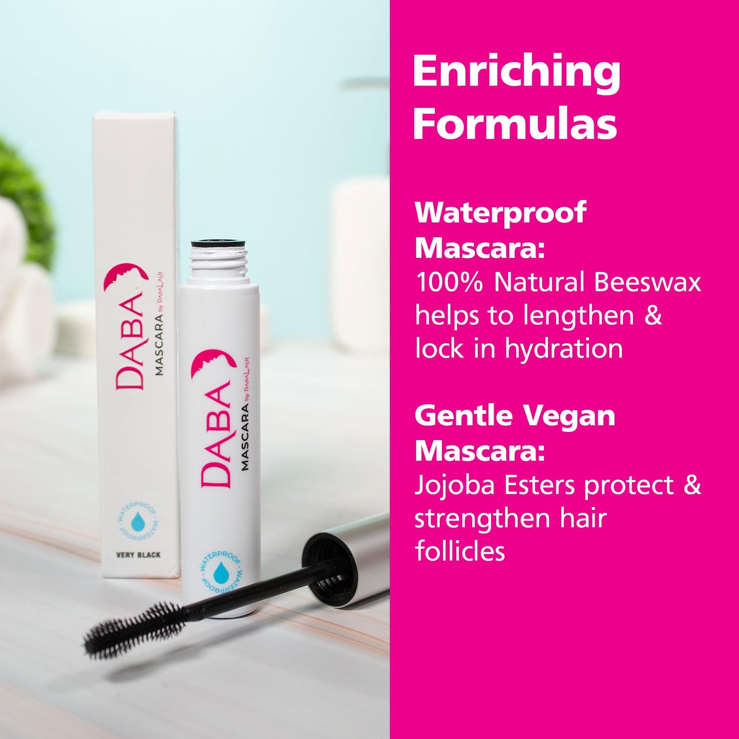 DABALASH Daba Duo - Waterproof Mascara & Gentle Vegan Mascara in Very Black - Promotes Longer, More Voluminous & Defined Lashes - Paraben