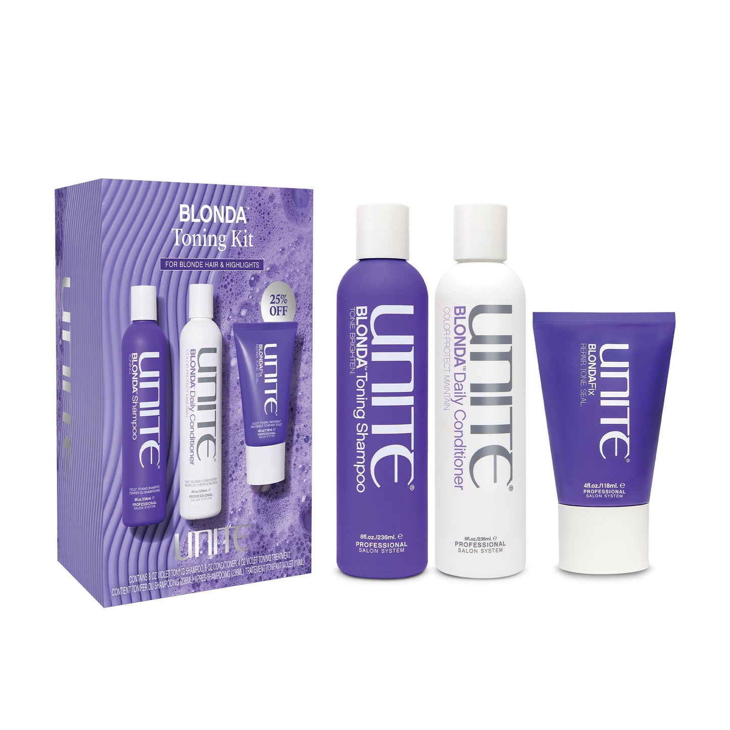 UNITE Hair - BLONDA Purple Shampoo, Conditioner & Toning Treatment Set for Blonde, Platinum, Silver & Highlighted Hair - Eliminates Brassy & Yellow