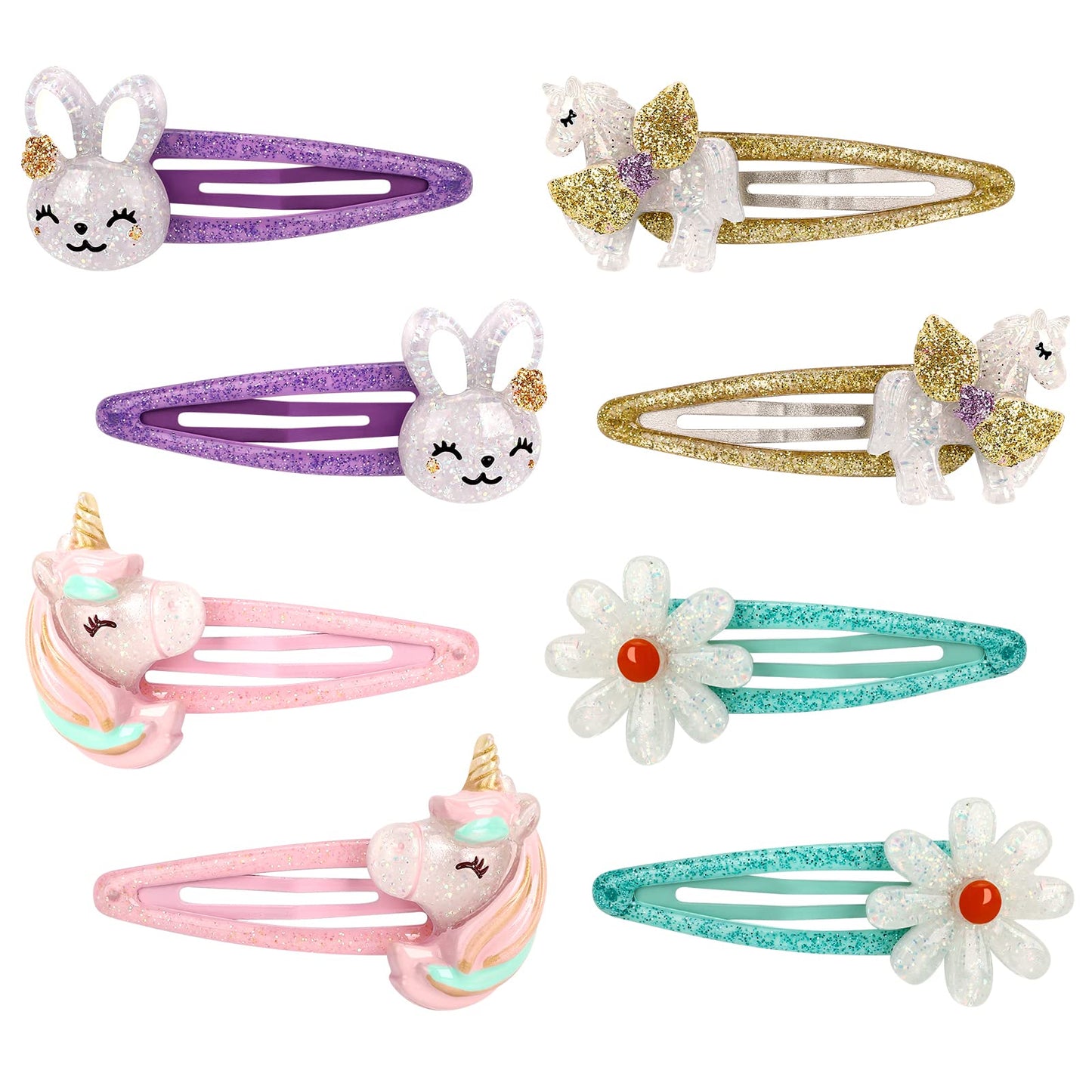 Girls Unicorn Hair Clips Toddler Girls Snap Clips with Cute Flower Pattern,Lovely Rabbit Metal Snap Hair Pins,Cute Flower Hair Clip for Toddlers