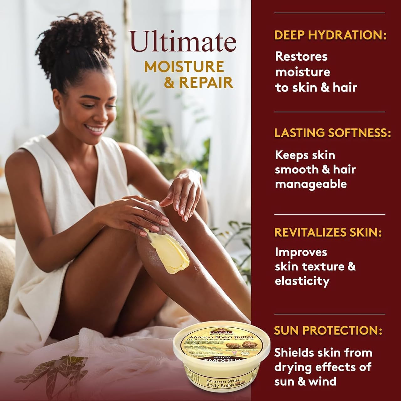 OKAY Pure Naturals Yellow Shea Butter for Hair and Skin - Raw African Shea Butter for Women and Men, Daily Moisturizer for Face and Body, Helps Beauty and Personal Care OKAY