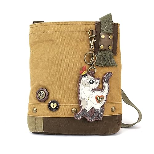 CHALA Handbags Canvas Crossbody Messenger Bags with White Slim Cat Coin Purse Combo (Brown)