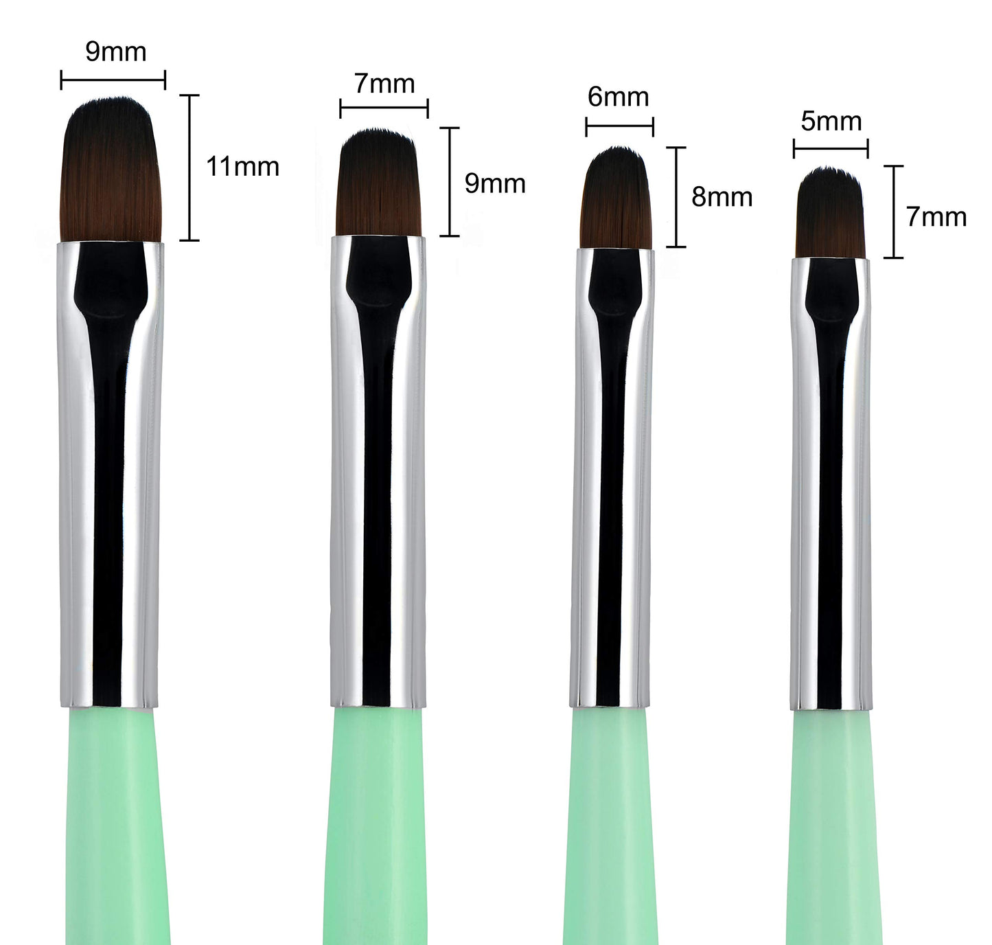 Beaute Galleria - 4pcs Acrylic UV Gel PolyGel Nail Art Brush Set (Size 6, 8, 10, 14), Nail Tips Builder Painting Pen Clean-Up Brush, Wooden Handle