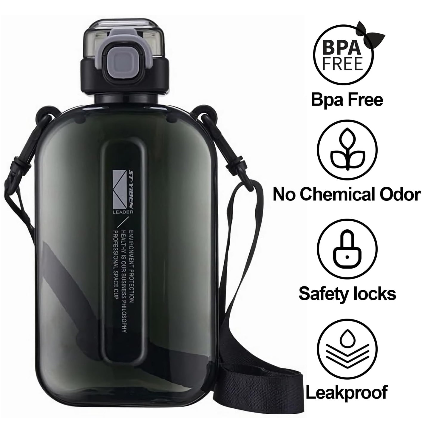 excvalues 24 oz Flat Square Bottle Travel Flask Portable BPA Free Square Water Bottle Leakproof Large Water Bottles for Bag Travel Sports (Black)