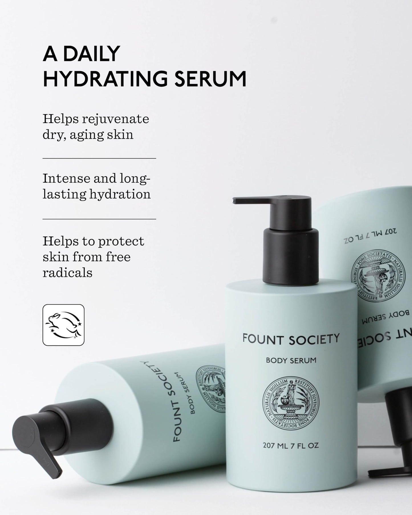 Fount Society Body Serum - 7 fl oz Hyaluronic Acid Body Serum for Moisturized Skin - Lightweight, Fast Absorbing, Non-Greasy Formula - Vegan