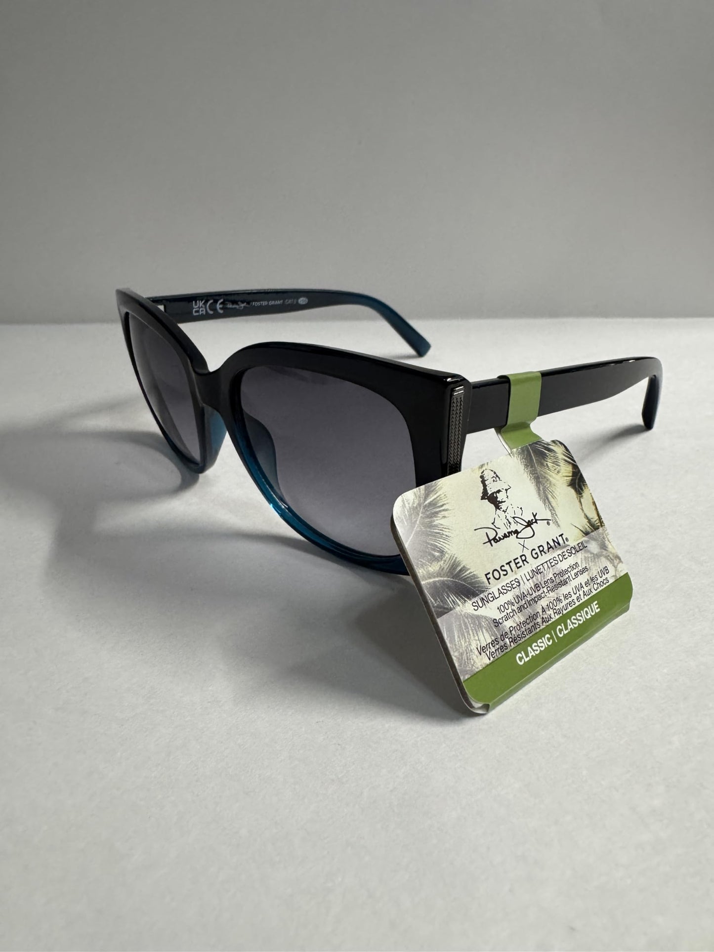 Panama Jack Designer Cat Eye Sunglasses, Black with blue Frame with Gradient Lenses, Oversized Women's Fashion Shades PJ 24