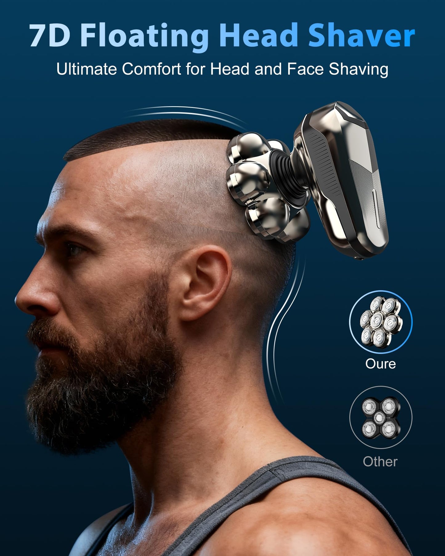 Head Shaver for Bald Men, 7D Floating Rotary Shaver with LED Display, Detachable Electric Shavers Rechargeable 2-Speed Modes Motor IPX7 Waterproof Beauty and Personal Care SROT